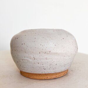 Handmade Ceramic Ecru Speckled and Caramel Round Bowl / Dish / Holder / Vase